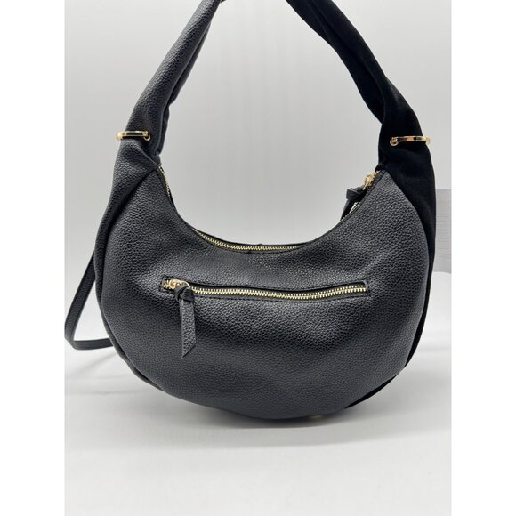 Macy's On 34th Harlowwe suede faux-leather top handle hobo crossbody bag -Black - Picture 4 of 11